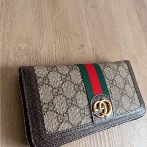 Gucci Beige and Brown Wallet with Red and Green Stripe